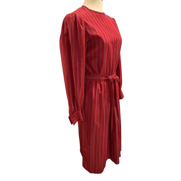 Medium Vintage 1970s Red Micro Print Midi Dress Belted Pleated Pockets - Picture 8 of 8